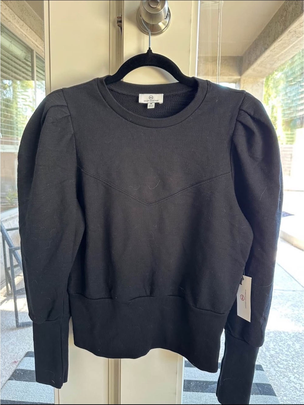 Ag Adriano Goldschmied Black Puff-Sleeve Crewneck Sweater